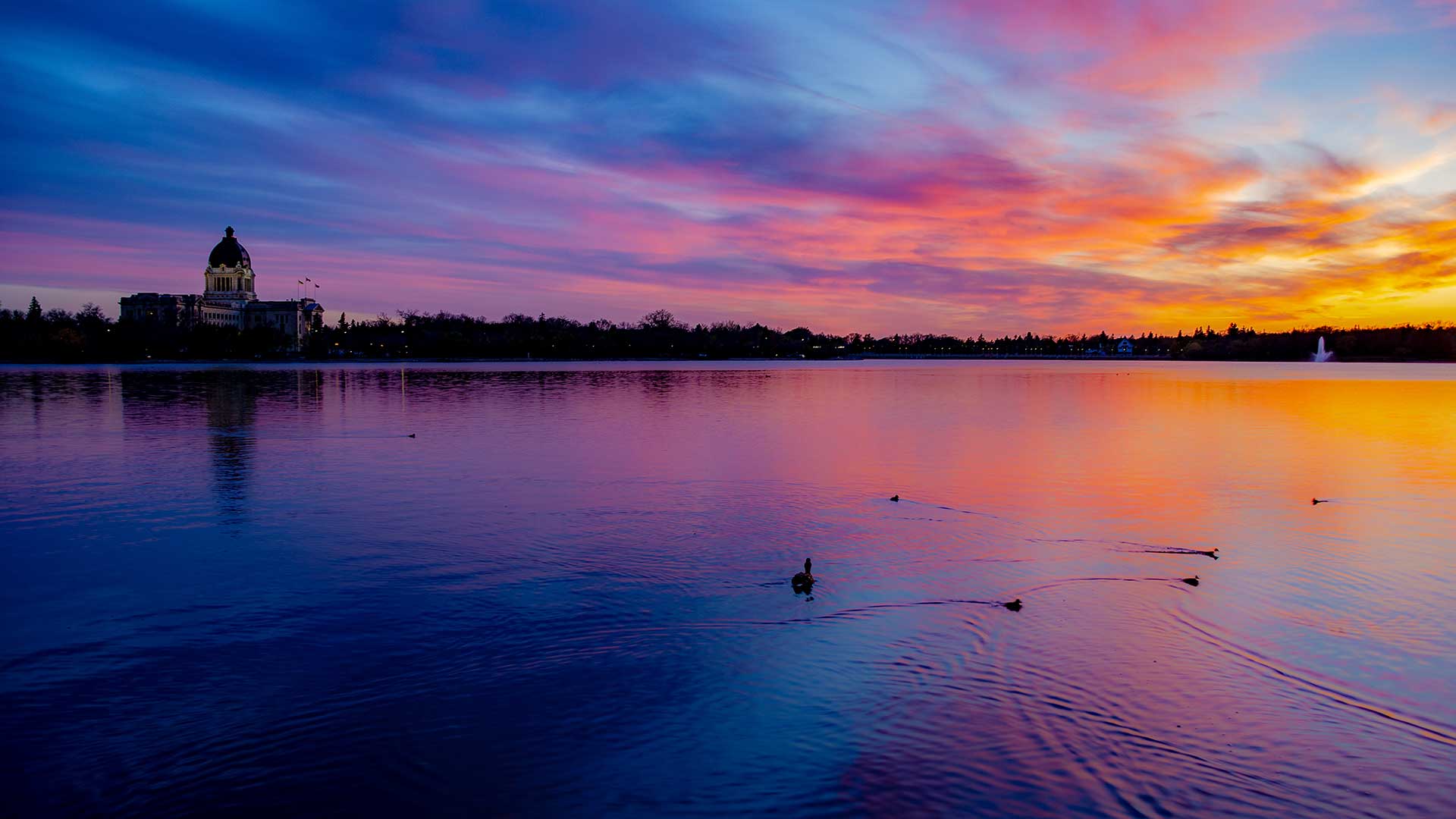 Wascana Lake at sunset in Regina, Saskatchewan