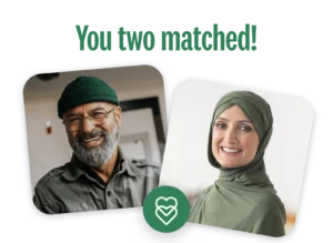 Muslim single woman and man with headline "You two matched!"