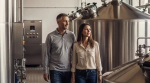 A couple enjoying a brewery tour on a date.