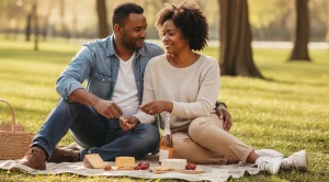 A couple enjoying a picnic at a park.