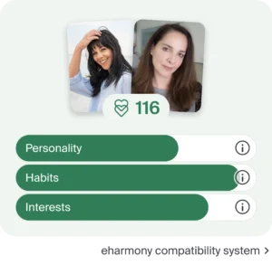 eharmony compatibility score personality, habits and interests as a card between two lesbian singles example